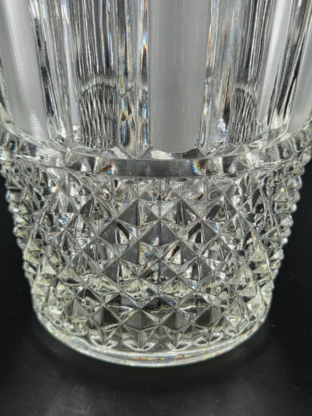 Vtg Heřmanova Huť Czech Glass Vase Sklo Union Frosted Satin Panels Diamond Point